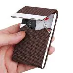 Zibuyu Business Card Holder, 6 * 9.5Cm Metal Business Card Case Classy Card Holder For Women & Men, Pu Leather Business Card Name Card Holder Case With Magnetic Clasp, Brown