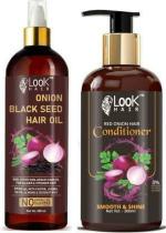 Look Hair Black Seed 200 ml Hair Oil with 300 ml Red Onion Conditioner for Men and Women (pack of 2)