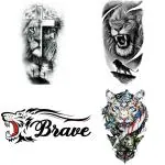 Temporary Tattoowala lion With Brave Tiger Trible Designs Pack of 4 Temporary Tattoo Sticker For Men and Woman Temporary body Tattoo (2x4 Inch)