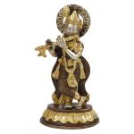 ARTVARKO Brass Flute Playing Krishna Statue - 8.5 inch