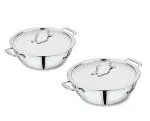 Bergner Tripro Triply Stainless Steel 4Pc Cookware Set, 1Pc-Kadai with Lid 24cm, 1Pc-Kadai with Lid 20cm, Silver
