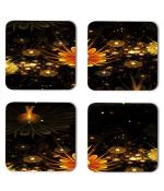 Whats Your Kick Flowers Vector Beautiful Orange Flower With Black Background Flower Design Printed Set of 4 Coaster With Metal Stand