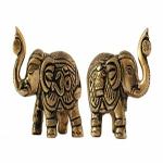 GURU JEE Handmade Indian Brass Elephant with Om and Kalash Set of 2 Home Decor Gifts Item Decorative Showpiece Good Luck Charm
