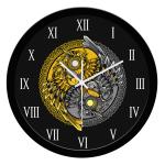 WENS Black Plastic Round Ying Yang Owl Silent Non-Ticking Battery Operated Wall Clock 29 cm