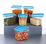 DHYANI Pack of 6 Refrigerator Organizer Container Square Handle Food Storage Organizer boxes with Handles and Airtight Lid Unbreakable Kitchen Storage...1000 ml each
