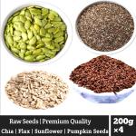 Fruitzvilla Natural Raw Chia Seeds , Falx Seeds , Pumpkin Seeds & Sunflower Seeds Combo 800 g (Pack of 4 Each 200gm ) 100% Organic