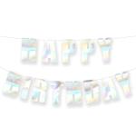 Festiko Holographic Shiny Birthday Banner, Iridescent Silver Bold Letter, Happy Birthday Sign, Bunting Banner, Birthday Supplies For Fantasy, Unicorn Or Mermaid Theme