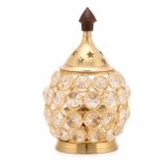 pujaNpujari Crystal Diya Oil Lamp Udupi Jyot for Pooja Room and Diwali Crystal, Brass Table Diya (Height: 4 inch)