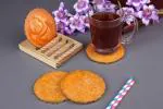 Vatsin Premium Resin Round Coasters With Wooden Stand Tea, Coffee Coasters for Home & Dining Table, Office, Table Accessories, for Gifting (Set of 4, Orange)