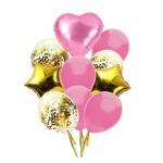Sv Traders Golden and Pink Balloon Bouquet 15 Pcs Golden Foil Stars 18 Inches(2)+Pink Heart Foil Star 18 Inches(1)+Golden Confetti Balloons(3)+Pink Metallic Balloons(9)