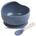 BabyHop Silicone Baby Feeding Bowl & Spoon (Blue) Suction Bowl&Soft Spoon BPA Free Tableware, Infant Training Eating Utensils