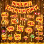 Zyozique Haldi Ceremony Decoration Items - Banner, Photo Booth Props & Rice Light (Pack Of 23)