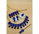 Gyaan Jewels Handmade Gold Plated Alloy Necklace, Maang Tikka, Earring and Bracelet Set Blue (Women, Girls) Free Size