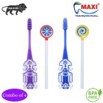 MAXI Oral Care Combo of 4-(2 Kids) Zoom Car Junior Toothbrush & (2 TC) Lollipop Tongue Cleaner