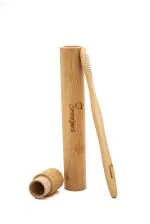 SREEJANI CRAFTS_Handcrafted Bamboo Toothbrush with Storage Container For Travels & Trips (1 x Bamboo Container, 1 x Bamboo Toothbrush)