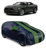 SHIVRAT Presents All Weather Water & Heat Resistant Car Body Cover Compatible With Ford Mustang Variants_GreenStripes With Mirror