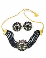Bella Store Women Black Brass Handmade Meenakari Necklace With Earrings