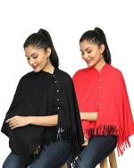 nene Breastfeeding Multi Purpose Scarf The Jersey Cotton Nursing Shawl, Breathable Breastfeeding Cover- Pack of 2 Large Size 180cmX55cm (Black-Red)