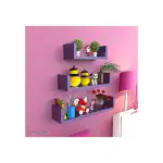 LEVASTO Wall Shelf/Book Shelves for Children's Room/Bathroom/Offices, Living Room U Shape Rack (Purple) Set-3