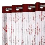Grihshobha Maroon and White Floral Polyester Window Curtains (152.4 x 121.9 cm) (Pack of 2)