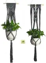 Zazza Home Decor Macrame Cotton Handwoven Plant Hanger with Ceiling Hooks (105 x 20 cm)
