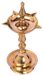 Kalarambh Brass Samai Diya / Deepak / Divi with Handle for Home Pooja Puja Mandir Temple Decor Collectible Handicraft Art, Yellow, 2.4 x 2.4 x 5.7 Inch (L x W x H)