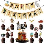 Zyozique Magical Wizard Birthday Decorations, Magical Wizard Birthday Party Supplies for Kids, Magical Wizard Party Decorations Include Letter Banner,Caker Topper and Cup Cake Topper (Pack of 12)