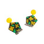 Reverie Handmade Jewelry Resin Handcrafted Floral Dangler Design Earring Set for Women and Girls (Black with Yellow)