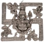 Rastogi Handicrafts Antique White Metal Swastik Ganesha Hanging (19.05 cm x 17.78 cm) Diwali Gift