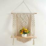 Saaz Macram Wooden Wall Hanging Shelf |180| Modern Chic Woven Macrame Tapestries, Wall Art Home Decor for Apartment, Dorm, Bedroom, Living Room, Nursery, Party Decorations, 15