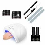 Coslifestore Gel Nail Extension Basic All In One Application Kit With 48 Watts UV Lamp 50 Gms Builder Gel Clear, Pink, Top Coat Base Coat, Buffer Brush and Spatula
