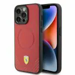 CG MOBILE SAS Ferrari iPhone 15 Pro Max Case [Official Licensed] Mag-Safe Compatible | PU Leather Case with Bottom Carbon PU | Protective Case/Cover Designed for iPhone 15 Pro Max (6.7-Inch) - Red