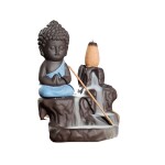HBkart Handcrafted Meditating Little baby Monk Buddha Smoke Backflow Cone Incense Holder Decorative Showpiece - 12 cm  (Polyresin, Blue)
