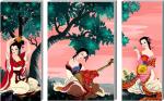 Surmul Multicolor Sunboard Medium Women Music With Girls Art Painting For Living Adhesive Sticker (Set Of 3)