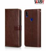 SCARDY VIVO V9 BACK COVER / LEATHER FLIP COVER / BROWN COLOR