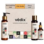 Vedix Customized Hair Fall Control & Dandruff Care Regimen for Dry Hair - Oily Scalp & Wavy Hair - 3 Product Kit - Anti Hair Fall Oil Neem + Lotus - Anti-Hairfall Shampoo For Dry Hair - Nuyantra Pro Hair Growth Serum