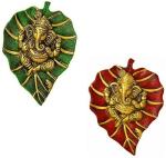 SP Handicrafts Multicolor Aluminum Pan Leaf Hanging Ganesh Showpiece, 19cm (Pack of 1)