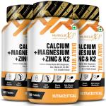 MuscleXP Calcium + Magnesium + Zinc & K2-MK7 Daily Vital with Alfalfa Extract, B12 and D3, 60 Tablets (Pack of 3)