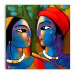 Tamatina Multicolor Religious Art Radha Krishna God Unframed Canvas Painting - 24X24 Inch
