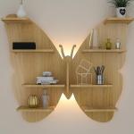 Euro Crystal Butterfly Shape Backlit Wood Wall Shelf / Book Shelf / Night Light, Light Oak Finish