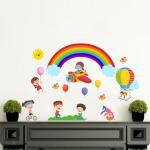 Decal O Decal Kids Play With Rainbow Balloon Aeroplane Bicycle in Open Sky