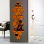 Bikri Kendra - 24 Hexagon Brown Decorative Mirror Stickers for Wall, Acrylic Wall Decor Sticker, Hexagonal Mirror Wall Sticker, Wall Mirror Stickers, Wall Stickers for Hall Room, Bed Room, Kitchen
