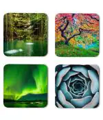 Whats Your Kick Beautiful Nature Waterfalls Forest And Flower Printed Set of 4 Coaster With Metal Stand