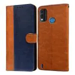 Casotec Premium Leather Kickstand Wallet Flip Case Cover with Magnetic Closure for Nokia G11 Plus 4G - Camel and Blue
