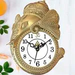 Shrijay Analog 25 cm X 20 cm Wall Clock (Gold, With Glass, Standard)