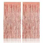 Propsicle 2 Pcs 4ft x 6ft Rose Gold Metallic Tinsel Fringe Foil Curtains Anniversary, Birthday, Bachelorette, Baby Shower Party Decoration - Pack of 2