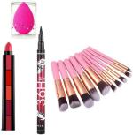 BUYTYA HDA36 Pro Waterproof Sketch Pen Eyeliner, Long Lasting Super Matte 5 in 1 Lipsticks, Beauty Blender Makeup Sponges, 10 Pieces Professional Makeup Brushes Set