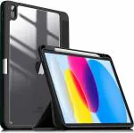 ProElite Hybrid Detachable Magnetic Case Cover for Apple iPad 10th Generation 10.9 inch 2022 with Pencil Holder, Black [Transparent Back]