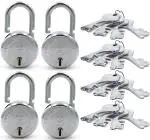 Harrison Padlocks/Round Padlock 70mm 7 Lever with 3 Keys T-26-0279 Pack of 4/ Mild Steel Material/Bright Chrome Polished Finish/Door Lock, Shutter Lock, Godown Lock, gate Lock