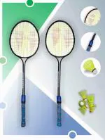 LINOX Badminton Double Pipe Racket with Shuttle Cock (Pack of 8)